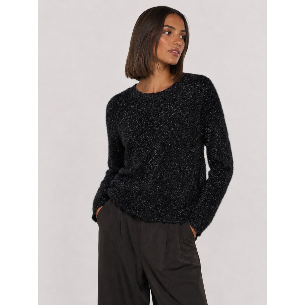 All Saints Sparkle Black Metallic Long Sleeve Crew Neck Sweater M NWOT New